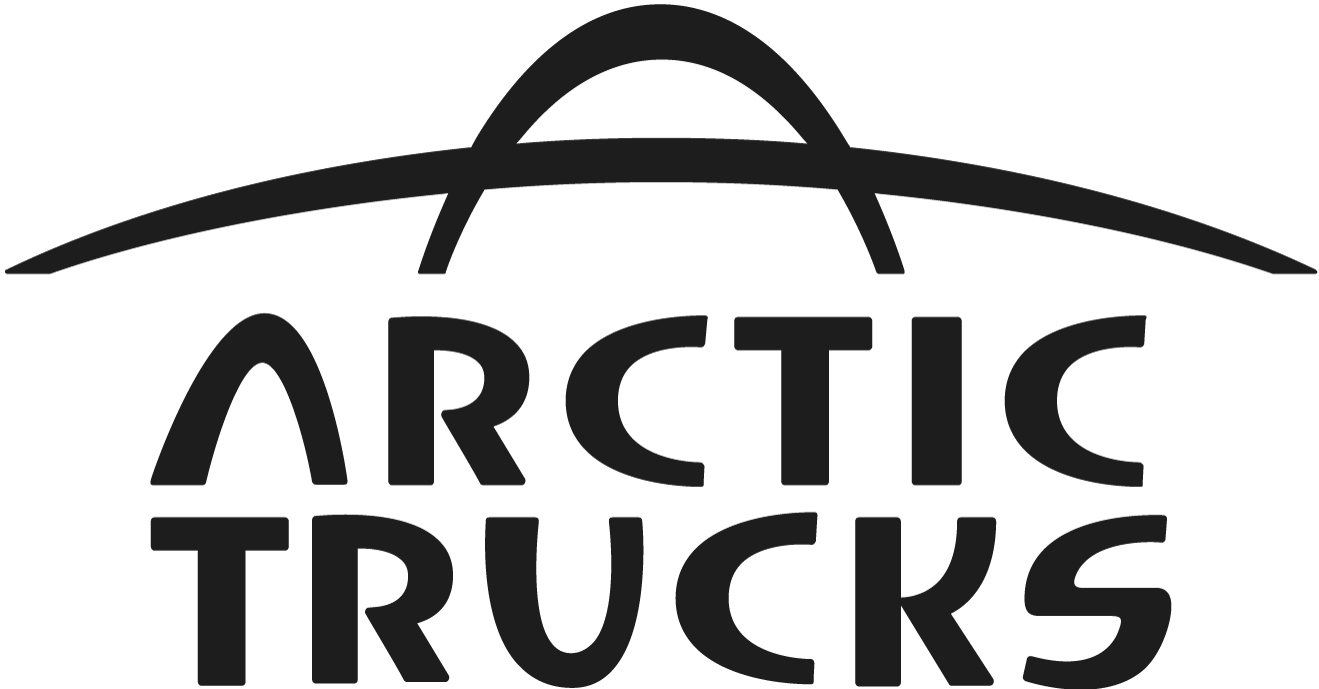 Logoen til Arctic Trucks, med selskapsnavnet i hvite versaler over en hvit bue på en blå flate